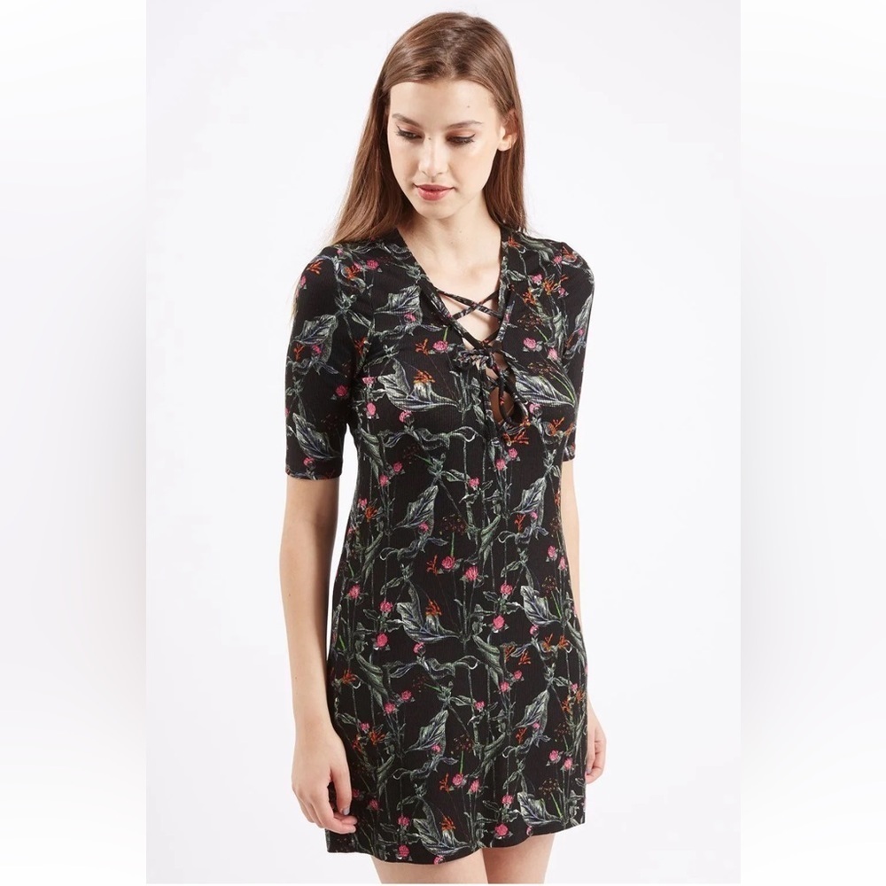 Topshop Black Forest floral print tunic dress